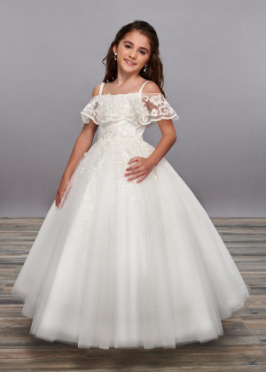 Cold Shoulder Ivory Lace Tulle Fancy Flower Girl Dress